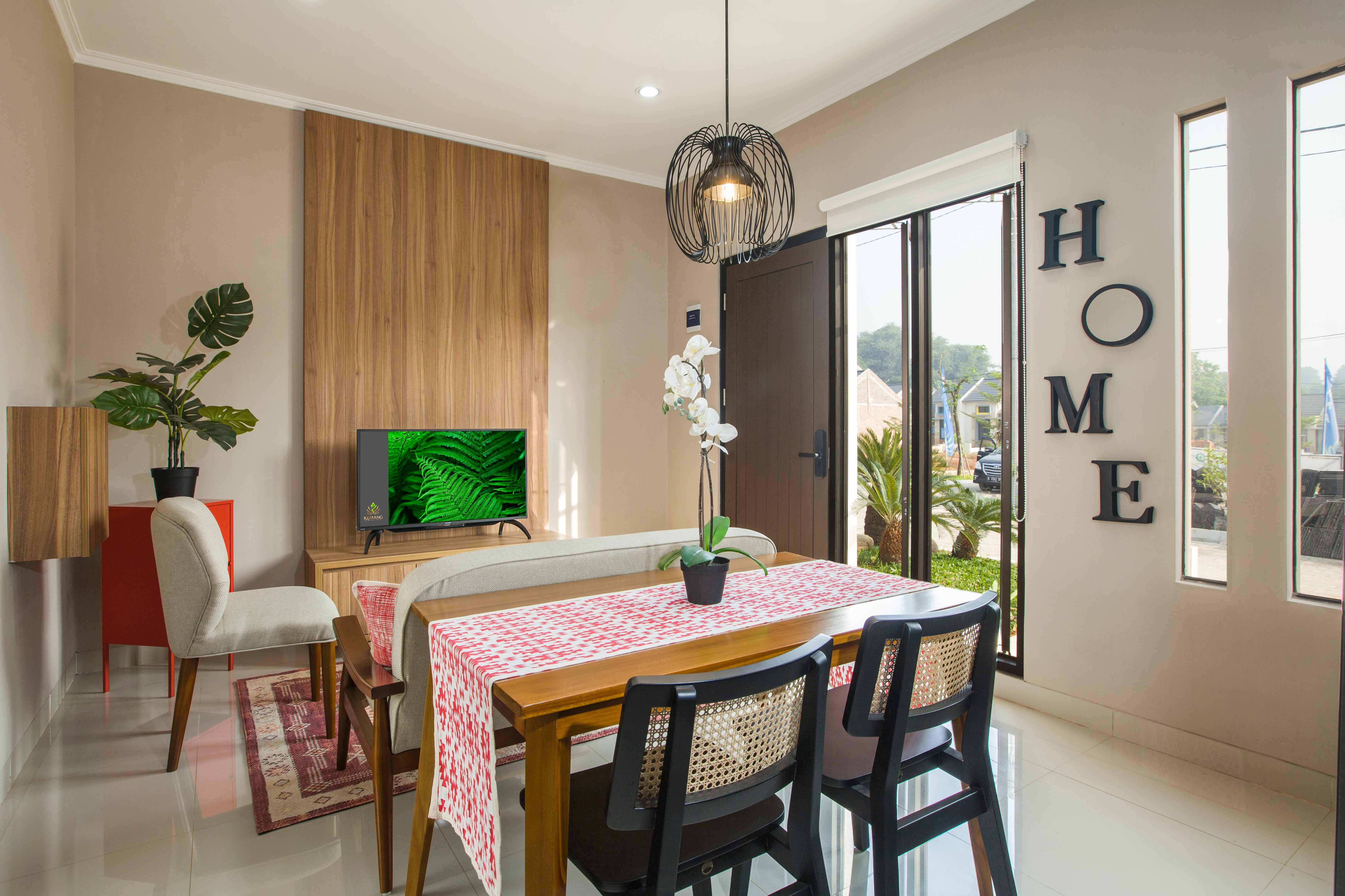 Interior view of a modern bedroom with a bed and decorative items